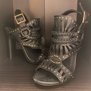 Black Studded Stiletto Heels Size 7.5